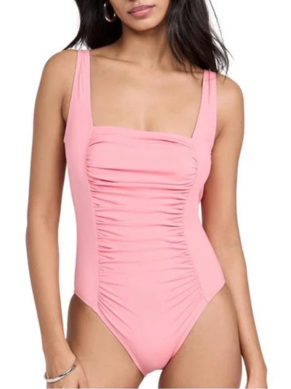 Staud Classic Square-Neck Pink One-Piece Swimsuit